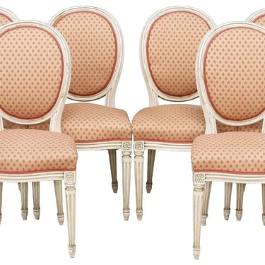 Dining Chairs, Side, (6) French Louis XVI Style, White Painted & Upholstered!!