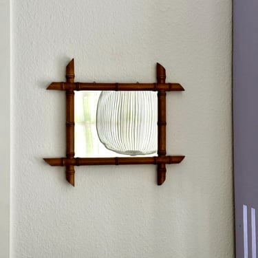 Vintage wooden mirror with bamboo look, wall mirror from France 