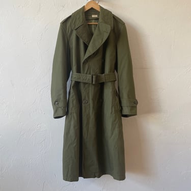 Vintage Military OG-107 Green Belted Trench Coat w/ Removable Lining S