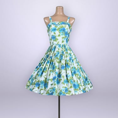 VINTAGE 60s Fit N Flare Floral Sun Dress- Full Sweep | 1960s Schwartz Liebman Textiles | Summer Rockabilly Pin-Up Party Dress | VFG 