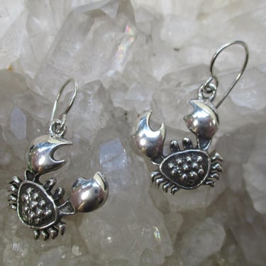 Crab Dangle Earrings -Sterling Silver- Hand Cast 