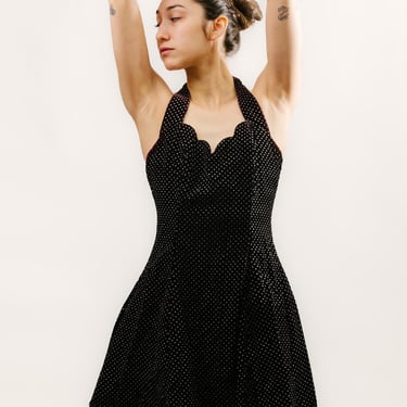 80s Polka Dot Halter Dress (S) small black vintage mini 