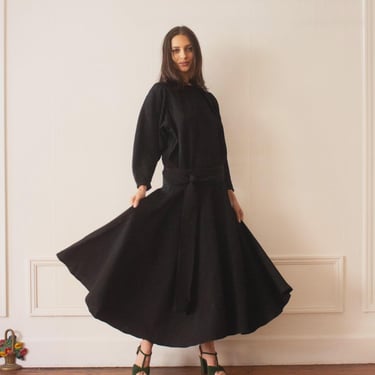 1980s Boutique Seersucker Crepe Drop Waist Dress 