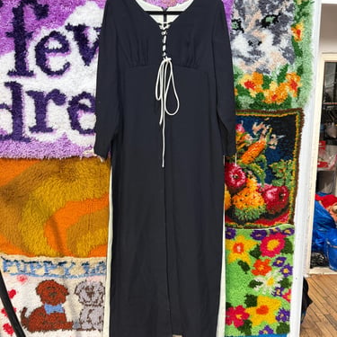 Vintage 70s black lace up dress length tunic top / medium 