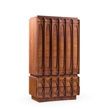 Tobago Brutalist Mid Century Walnut Armoire Dresser - mcm 