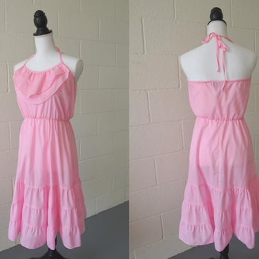 Vintage Purrr's Pink Halter Dress | Summer Halter Dress | Cotton | Size Small 