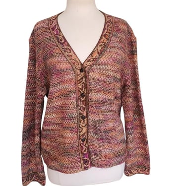 Vintage 80s MISSONI Cardigan Sweater Orange Brown Red Tones 