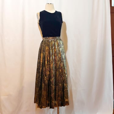 1980s Vintage Skirt • Metalic Paisley • Pleated Midi • Formal Cocktail Party • Lady M • Providence Rhode • Old School • Upscale • Retro 80s 