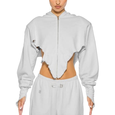 V CUT ZIP-UP HOODIE IN FOG TERRY