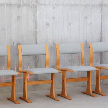 Set Of 6 Mid Century Beech Dining Table Chairs