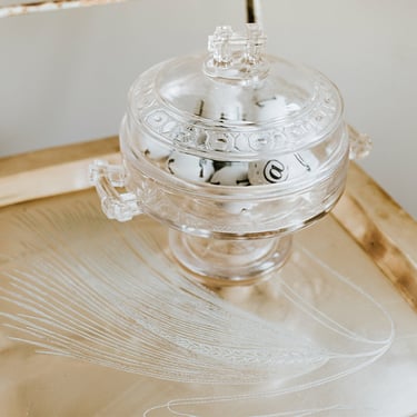 Antique EAPG Covered Glass Compote | Doyle & Co Early American Footed Glass Compote with Lid | Uranium Glass Two Piece 1880's Candy Dish 