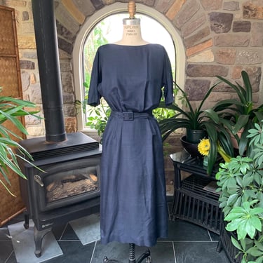 Vintage 1950s Navy Blue Silk Dress with Matching Jacket Toni Edwards Original 