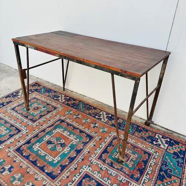 Industrial Cart Table With Reclaimed Wood Top