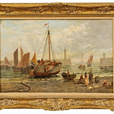 Painting, Oil on Canvas, John Holland Junior, British, Ca. 1880, Whitby Harbour!