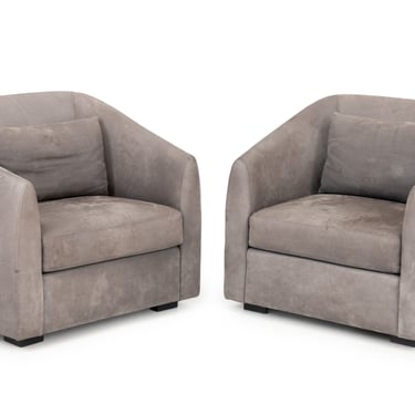 Modern Style Gray Suede Tub Chairs, Pair