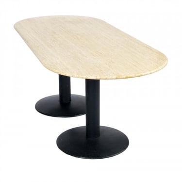 Double Pedestal Italian Travertine Dining Table