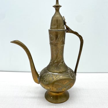 Vintage Etched Brass Coffee Teapot 