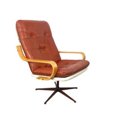 Mid-Century Style Swivel Lounge Chair - Retro Brown Tufted Armchair 