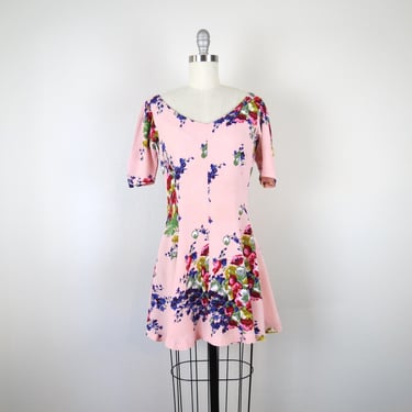vintage 1990s Betsey Johnson floral dress mini rayon pink AS IS 