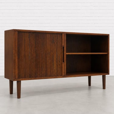 Danish Rosewood Mid Century Modern Credenza | Tambour Door Media Cabinet | Scandinavian Storage Console, c. 1960’s 