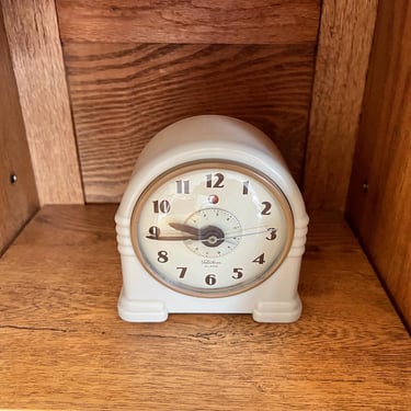 1944 Telechron War Alarm 7H125 Dispatcher Ivory Plaskon Alarm Clock Art Deco 
