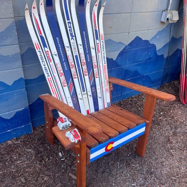 Ski Chair with Colorado Flag Front Board, you pick the skis, Adirondack Chair, Wooden Chair, Wood Patio Chair, Porch Chairs, Outdoor Chair 