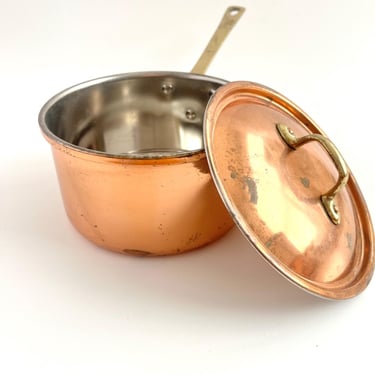 VINTAGE COPPER SAUCEPAN, Odi Copper Brass Cookware, Tin Lined,  2 Cup, Made in Portugal, Decorative Pots and Pans, Rustic Kitchen 