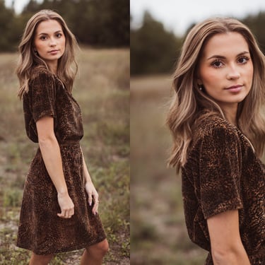 Vintage Leopard Velvet Skirt Set, Matching Set, Animal Print Dress, Two Piece Skirt and Top, Cheetah Shirt and Skirt, 90s matching leopard 