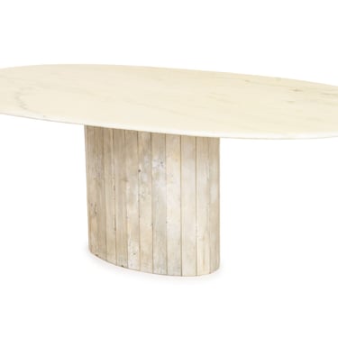 Modern White Veined Marble Oval Top Dining Table