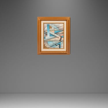 Framed / Signed Mid-Century Modern Geometric Abstraction Oil on Canvas Painting by Fred Blassingham, USA, c. 1980s 