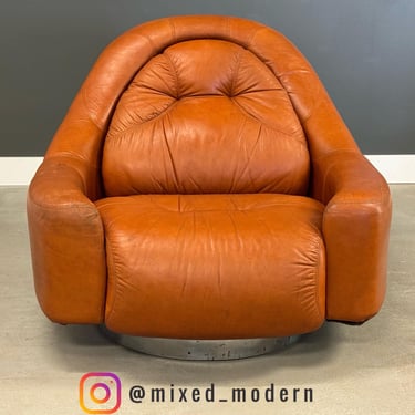 Guido Faleschini for Mariani Leather and Chrome Swivel Lounge Chair 