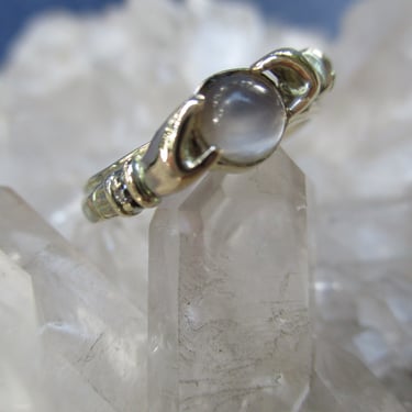 Moonstone w/ Hands Ring ~14K Gold~ w/ tiny Diamonds Magical Tiny Crystal Ball Ring 