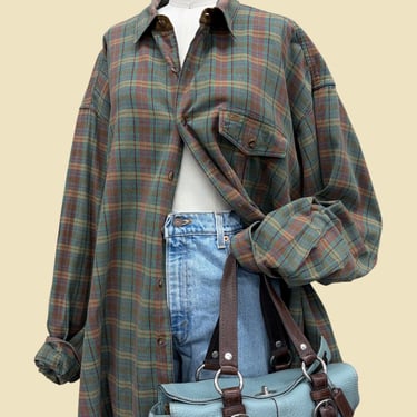 Vintage Plaid Flannel 1990s Retro Men's Size XXL + Orvis + Oversized Fit + Cotton + Turquoise/Red + Button Front + Shacket 