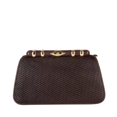 Judith Leiber Vintage Brown Weave Embossed Leather Convertible Clutch Bag