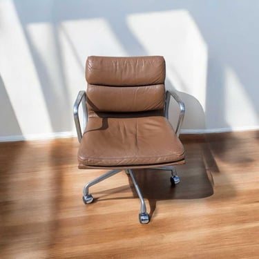 Vintage Eames Soft Pad Chair, Herman Miller Brown Leather Office Chair 