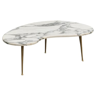 Italian Freeform Calacatta Marble Coffee or Cocktail Table Brass Sputnik Legs