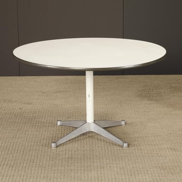 Vintage Herman Miller Eames Contract Base Dining Table, 48” Round Mid Century Modern Table, White Laminate Tulip Style Table 
