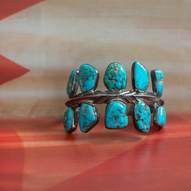 Vintage Handmade Signed Navajo Sterling Silver Turquoise Cuff Bracelet EA27 