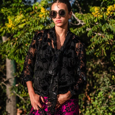 Shimmer Lace Tie Front Blouse 