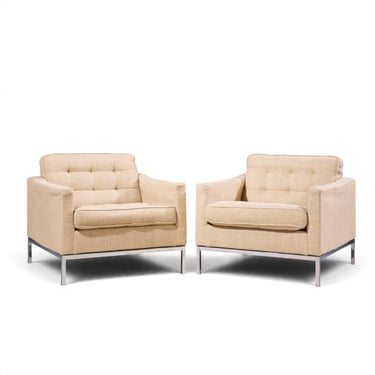 Florence Knoll Mid Century Relaxed Cube Club Lounge Chairs - Pair - mcm 
