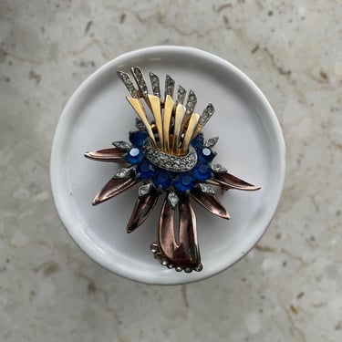 Vintage 1940s-1950s Floral Spray / Plune Design Brooch w Rhinestones | Mid Century, Retro-era Costume Jewery, Art Deco Inspired, Pin 
