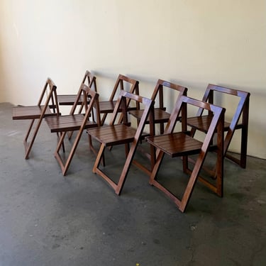 Set of 8 Mid Century Modern Folding Wood Chairs – Made in Romania, 1970s 