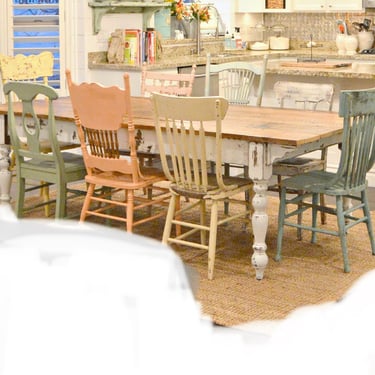 Custom for  chairs solid wood  painted MIX MATCH and colors and distressed wood rustic dining chairs 6 chairs pastel colors no table 