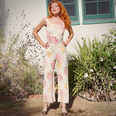 Vintage 90s Betsey Johnson Jumpsuit / Betsey Johnson New York Floral Jumpsuit / Betsey Johnson Black Label 