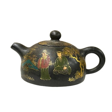 Vintage Chinese Black Golden Graphic Zisha Clay Teapot Art Display GB135E 