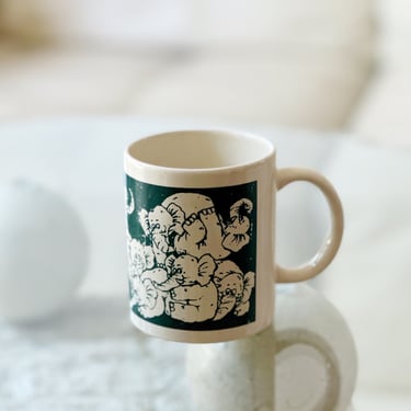 funny vintage ceramic elephant coffee mug | green 