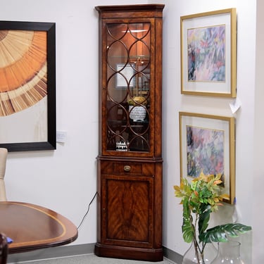 Theodore Alexander Burl Wood Corner China Cabinet