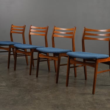 4 Restored Danish Modern Dining Chairs Teak and Blue 