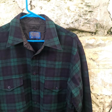 Vintage Pendleton Men's Green Plaid Button Down Wool Hunting Shirt / Large 