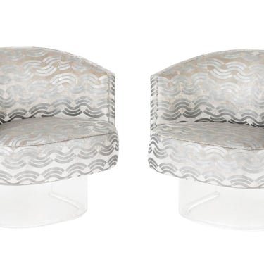 Modern Gray Velvet Swivel Tub Chairs, Pair